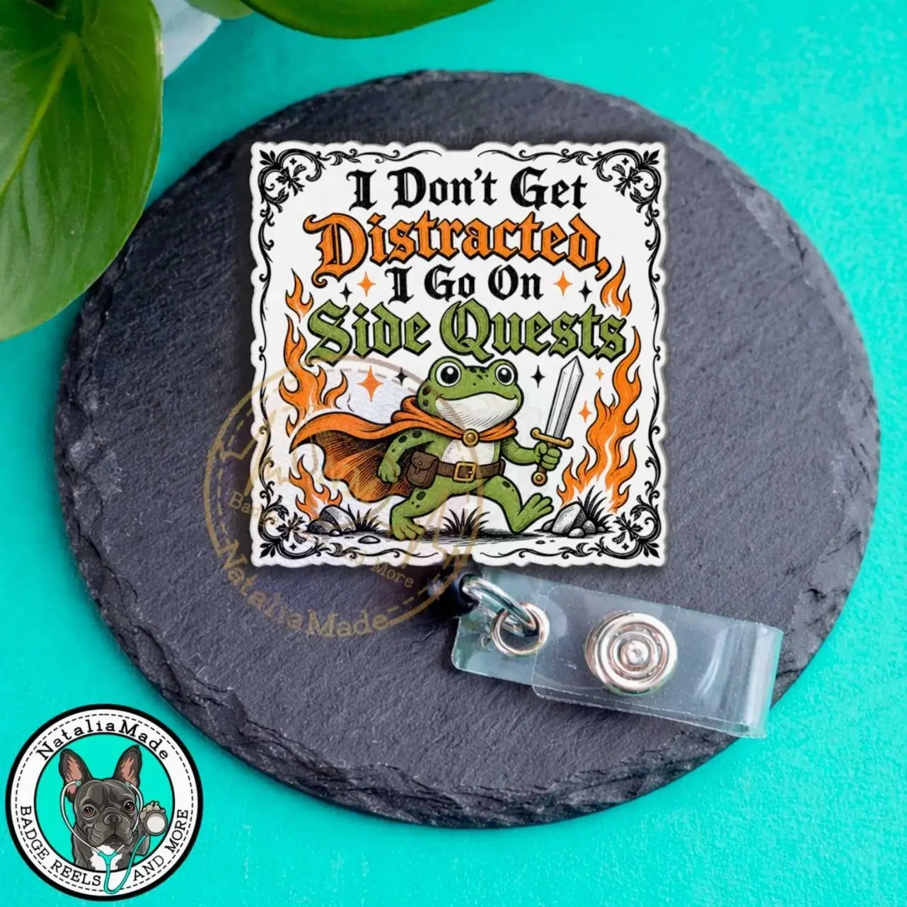 Funny Badge Reel: I Go On Side Quests ID Holder For Healthcare Workers, Nurses, Teachers- Heavy Duty, MRI Safe, Carabiner, Lanyard