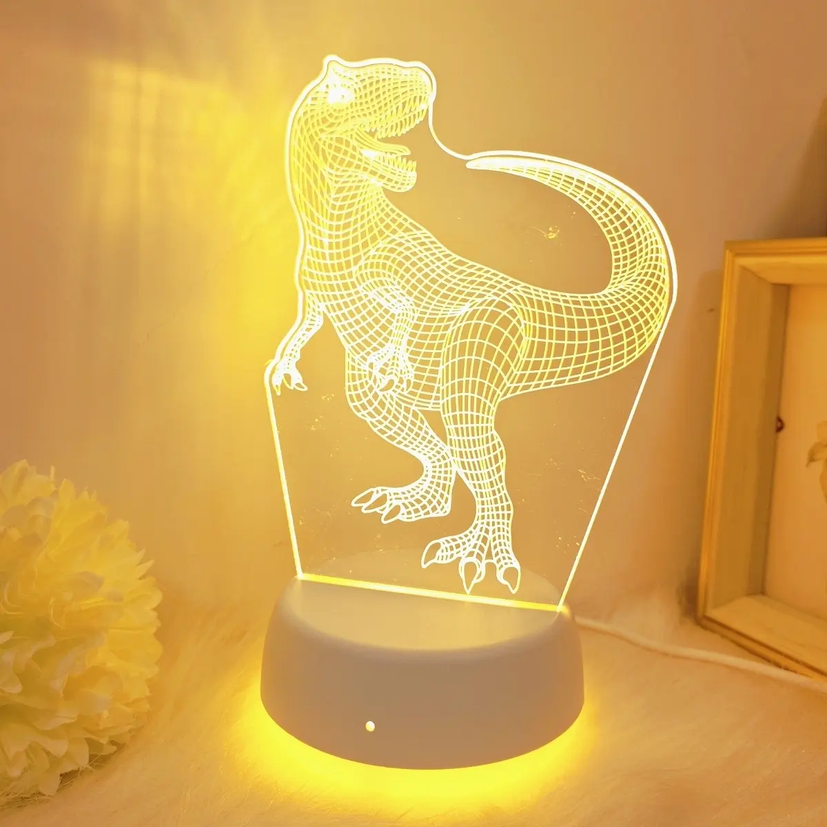 USB Powered 3D Dinosaur Night Light, Creative Velociraptor Lamp with Glowing Effect, Modern Bedroom & Desk Decor Gift for Kids & Adults