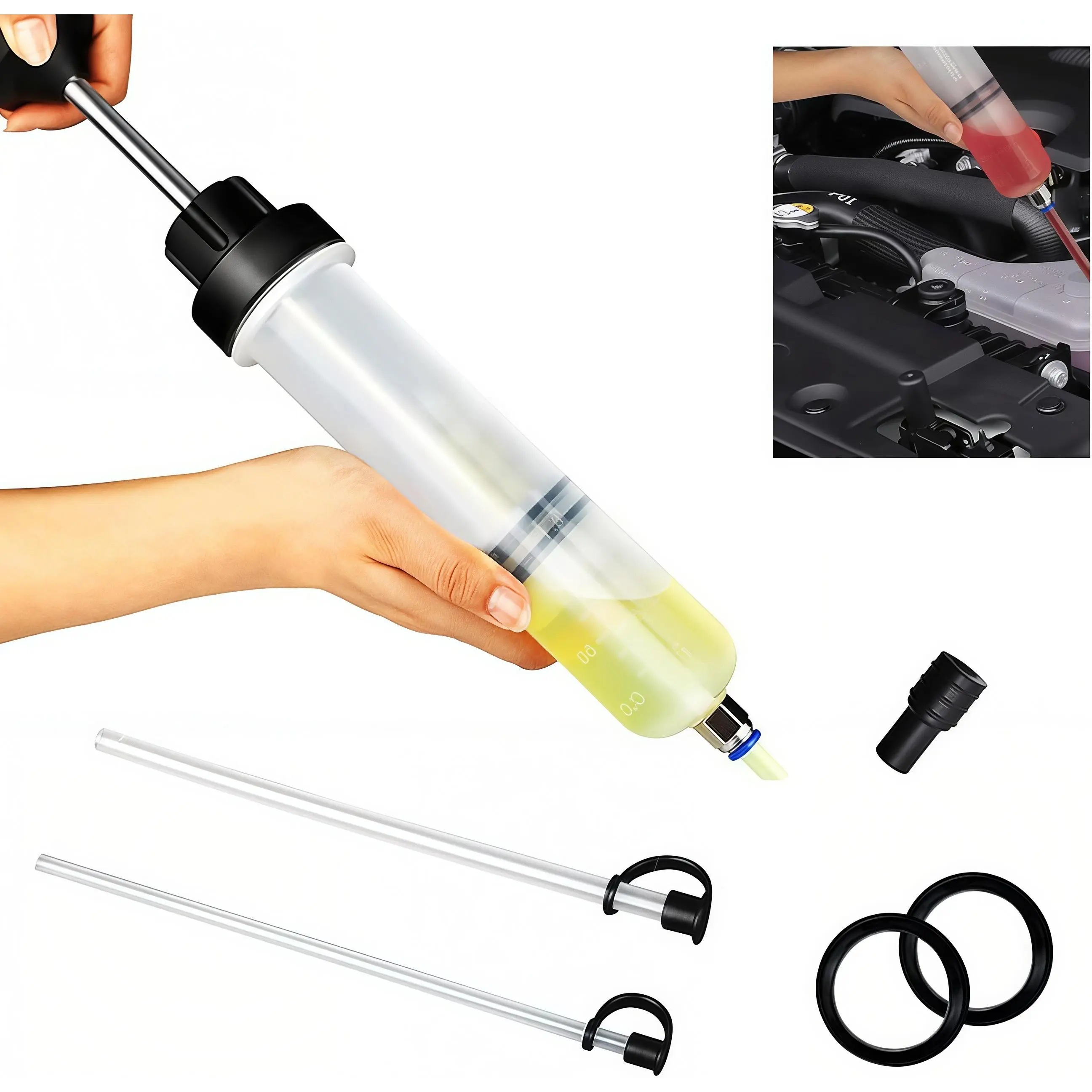 200CC Transparent Manual Fluid Extractor Pump with Hose & Connector Ports, Universal Automotive Tool for Brake Fluid, Truck Power Steering Systems