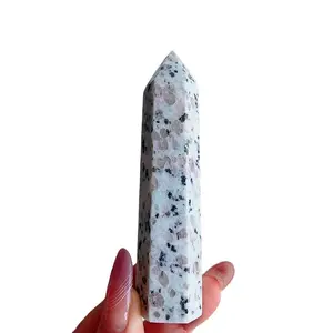 1 count Kiwi Jasper Point Wand Reiki Crystal Healing Gemstone Hexagonal Obelisk Home Ornament