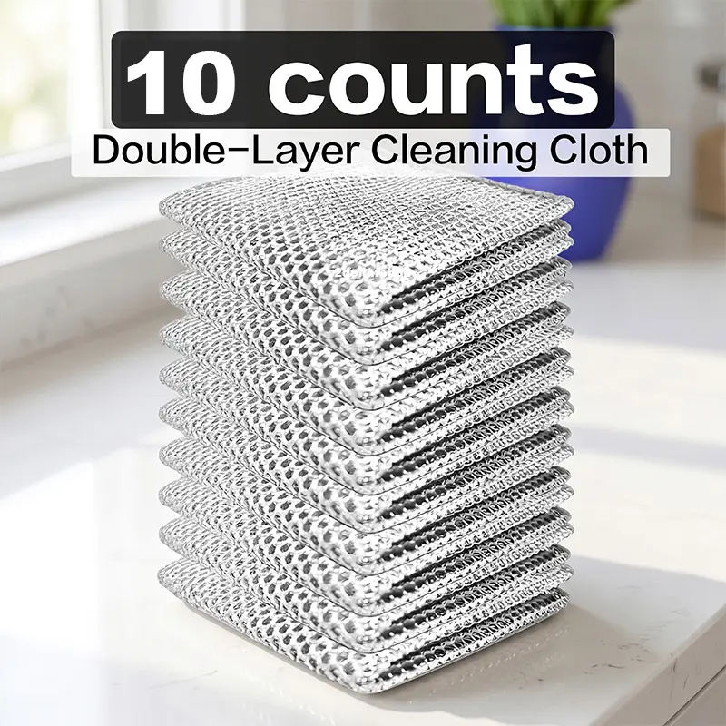 10-Pack Thick Durable Reusable Stainless Steel Dish Scrubbers, Tencel & Synthetic Dishwasher-Washable Scouring Pads for Pots, Pans & Daily Kitchen Household Cleaning