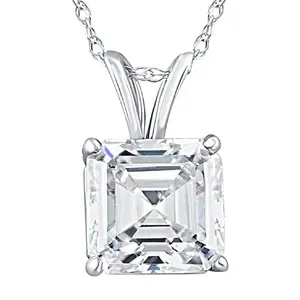 2 CT Asscher Cut Solitaire Pendant Necklace in 14k White, Yellow, or Rose Gold