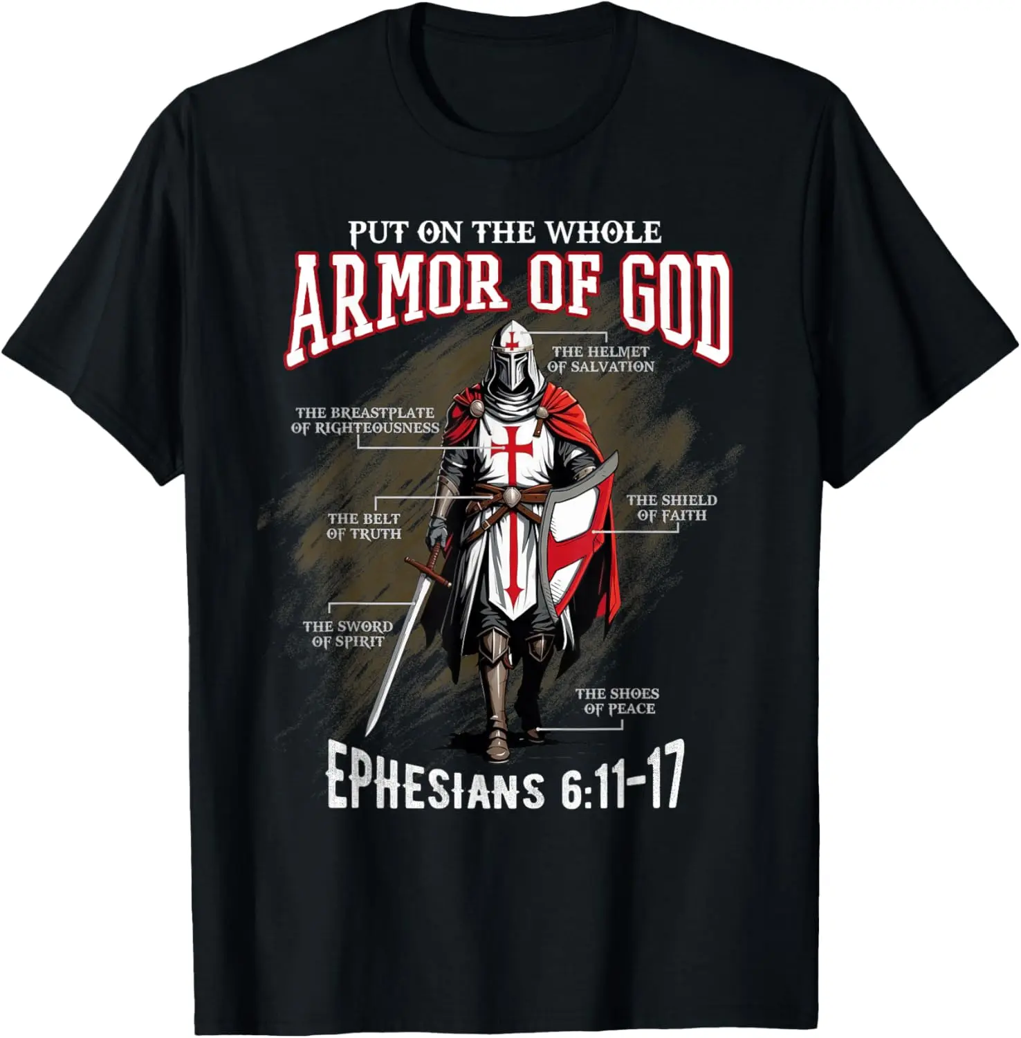 Men's Armor of God Graphic T-Shirt with Bible Verse Print, Christian Style Casual Short Sleeve Faith Expression Gift