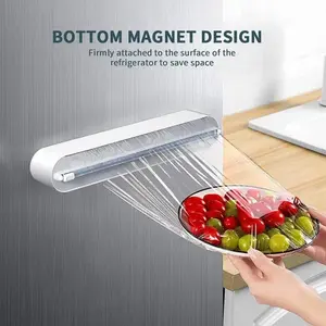 Refillable Magnetic Plastic Wrap Dispenser With Slide Cutter, Food Cling Film & Seal Wrap Organizer, One-Handed Operation Food Storage Tool, Sturdy Durable Design for Home Kitchen & Commercial Use, Easy to Cut & Store Wrapless Food