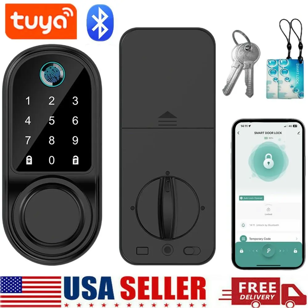 Smart Door Lock Bluetooth Fingerprint Password Key Keyless Entry Keypad Deadbolt Applicable door thickness 35-55mm