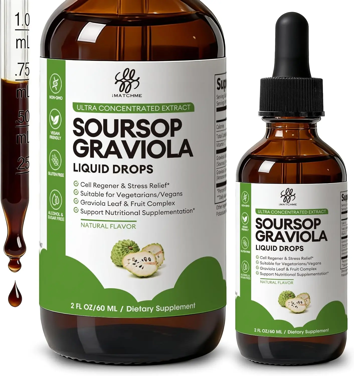 iMATCHME Soursop Graviola Herbal Liquid Drops, Natural Soursop Bitters Extract, Sugar-Free & Gluten-Free, Natural Flavor, 2 Fl Oz
