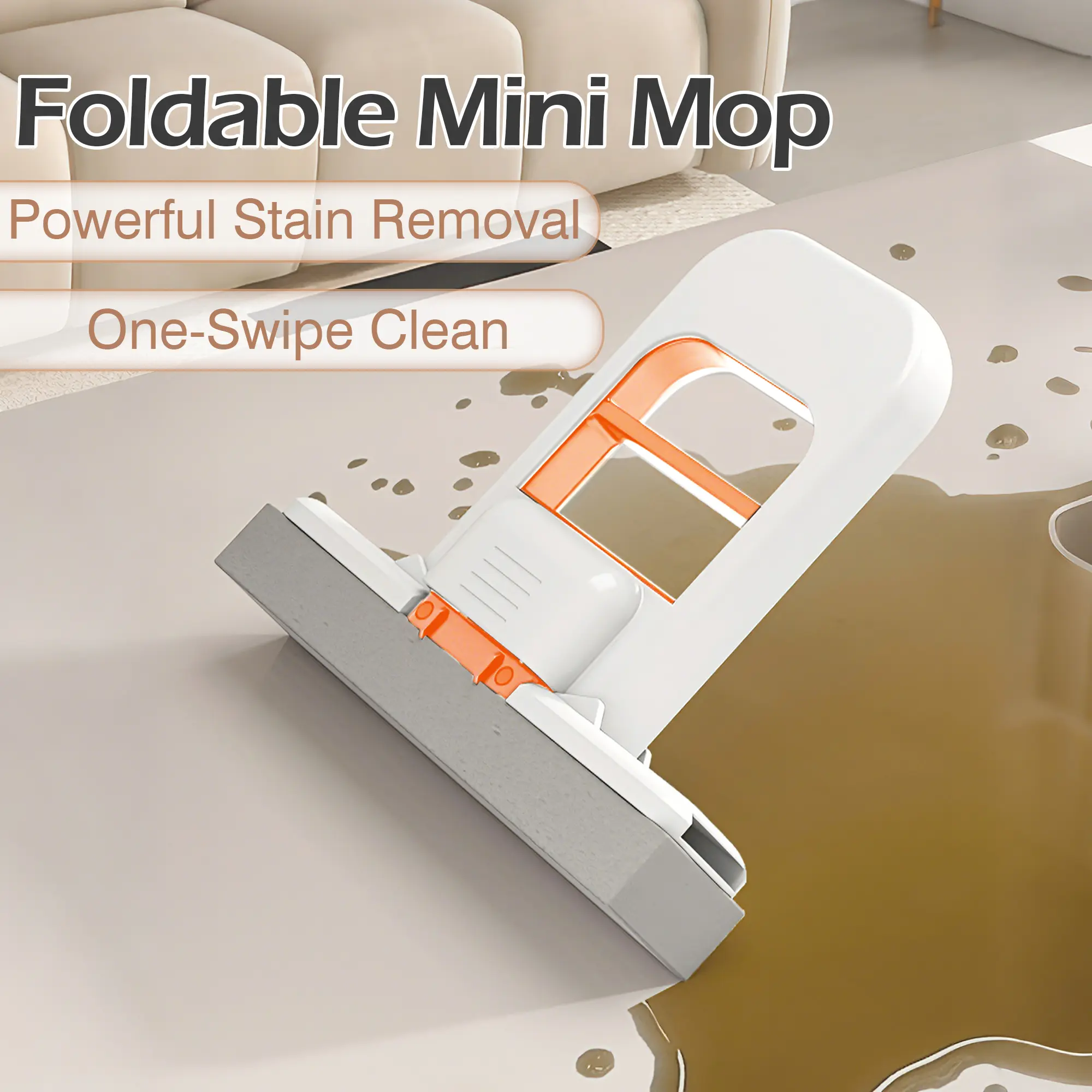 1-Count Foldable Compact Self-Squeezing Mini Mop - Sponge Cotton Head, Streak-Free Shine, Scratch-Resistant Design for Kitchen Stain Removal, Home Care Cleaning Supplies