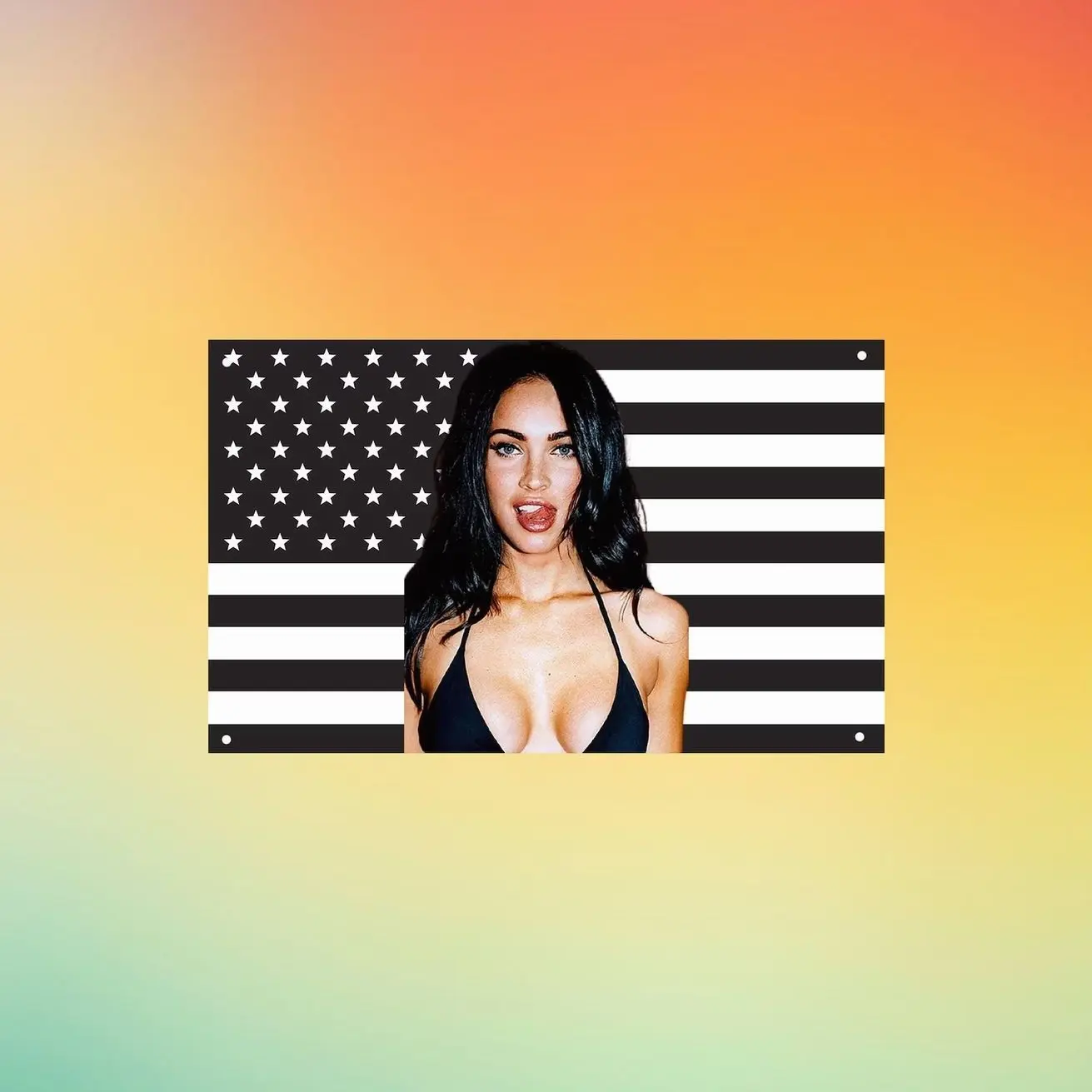 Megan Fox Black & White American Flag Wall Tapestry, Transformers Actress Fan Flag, Celebrity Room Decor