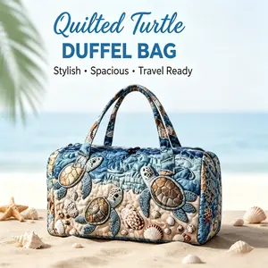 Quilted Turtle & Seashell Duffel Bag 21×10.6×10.6 in, Large Capacity Women’s Beach Vacation Weekender Handbag, Summer Overnight Coastal Travel Carry Bag
