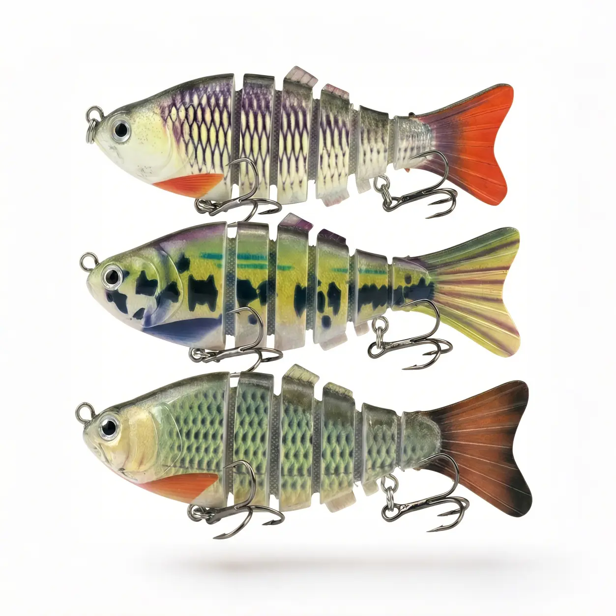 3-Pack Artificial Fishing Lures, 10cm 16g 6-Segment Jointed Swimbaits, Lifelike ABS Hard Bait with 3D Eyes and Sharp Treble Hooks for Freshwater Bass & Trout, Artificial Fishing Lure