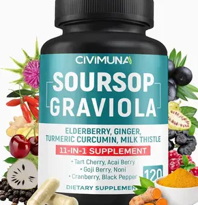 Soursop Graviola Capsules with Elderberry, Turmeric, Ginger, Milk Thistle, Tart Cherry and More - 120 Capsules for 4 Months Supply