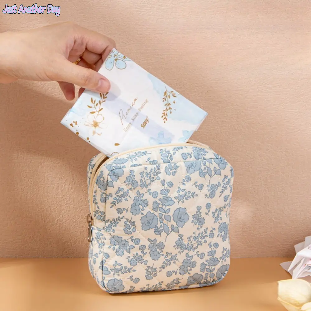Floral Sanitary Pad Storage Pouch — Large Capacity, Portable, Cute Design — Versatile Bag for Sanitary Pads, Cosmetics, or Data Cables Floral Sanitary Pad Storage Pouch — Large Capacity, Portable, Cute Design — Versatile Bag for Sanitary Pads, Cosmetics, or Data Cables