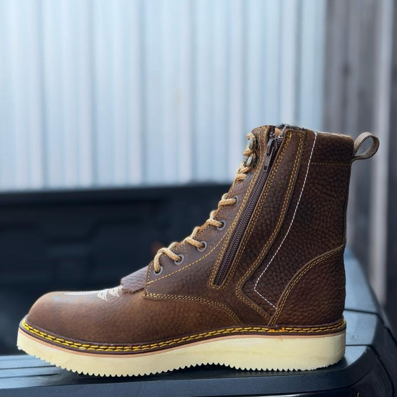 Zapato de abujeta con acero - Leather Lace-Up Boots with Steel Insole for Enhanced Durability and Comfort