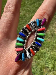 Navajo Multi Stone Cluster Sterling Silver Ring - SIZE 8.5