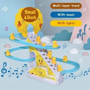 Small Ducks Climbing Toys, Electric Ducks Chasing Race Track Game Set with Nine Ducks, Playful Roller Coaster Toy with Led Flashing Lights & Music,Birthday Gift