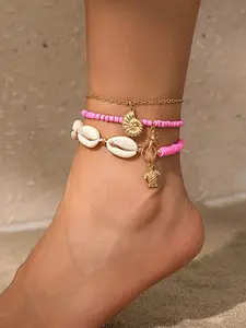 Fashionable Colorblock Beaded Anklets, Fashionable Starfish & Shell Decor Anklets for Women & Girls, Casual Trendy Body Jewelry for Party, Daily Decor
