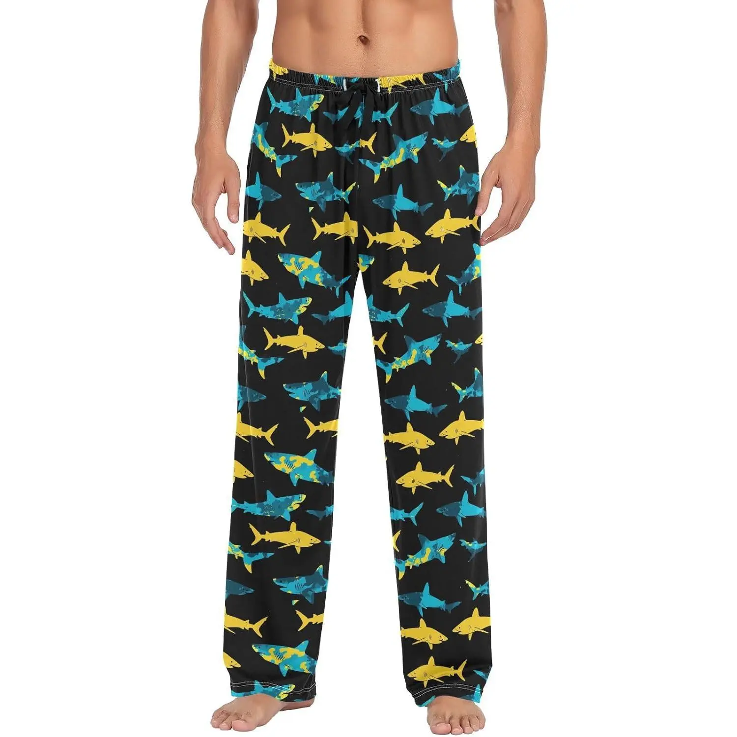 Mens Pajama Pants Colorful Sea Sharks Men's Pajama Bottoms Sleep Lounge Pj Pants for Men Drawstring Pockets S-XXL Loungewear Menswear Big Casual Elastic Modal Nightwear