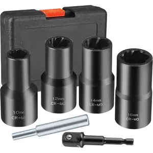 Wheel Lock Removal Kit, 6 Piece Lug Nut Remover, 1/2-Inch-Drive Easy Out Bolt Extractor Set for Removing Damaged, Frozen, Rusted,10mm,12mm,14mm,16mm