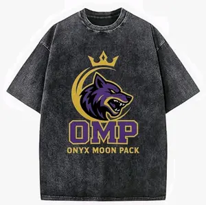 O.M.P Onyx Moon Pack Member T-shirt - Black Denim Look with Wolf Logo and Crown Design Womenswear