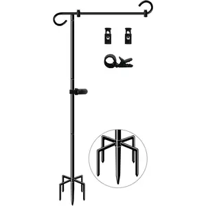 51 Inch Tall Garden Flag Stand Holder with 5 Prong base, Yard Flag Pole Holder for 12x18 Outdoor Small Flag Decor with Two Spring Stoppers and a Tiger clip, 1 Pack