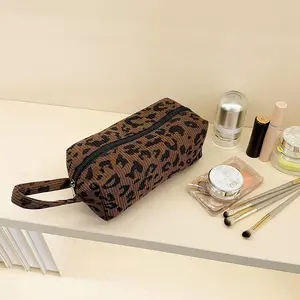 New Leopard Print Makeup Bag Large Capacity Corduroy Travel Portable Cosmetic Storage Bag Waterproof Washable Pouch