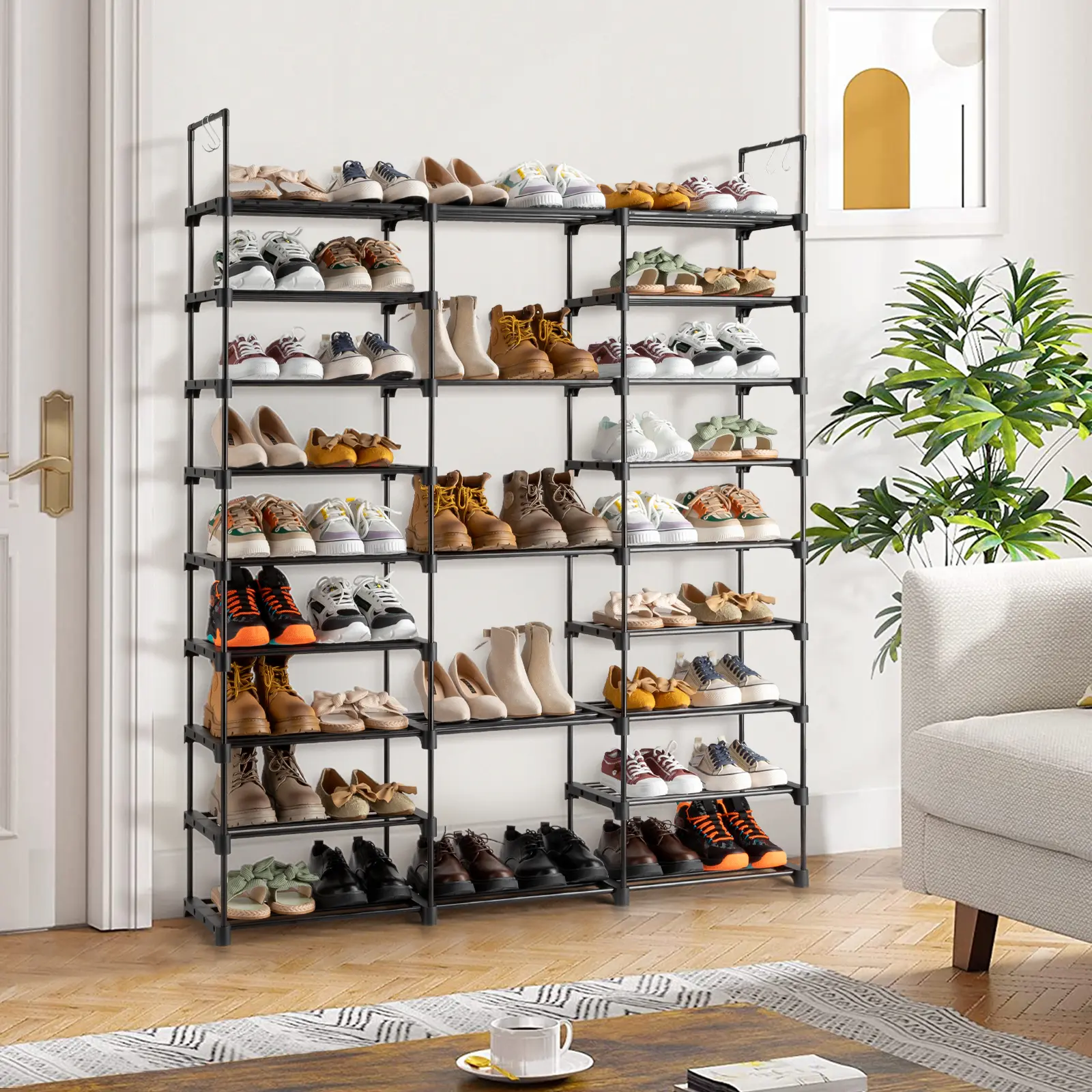 9-Tier Metal Shoe Rack Organizer - Stackable Shoe Storage Shelf, Holds 50-55 Pairs for Entryway, Closet, Stackable Shoe Rack