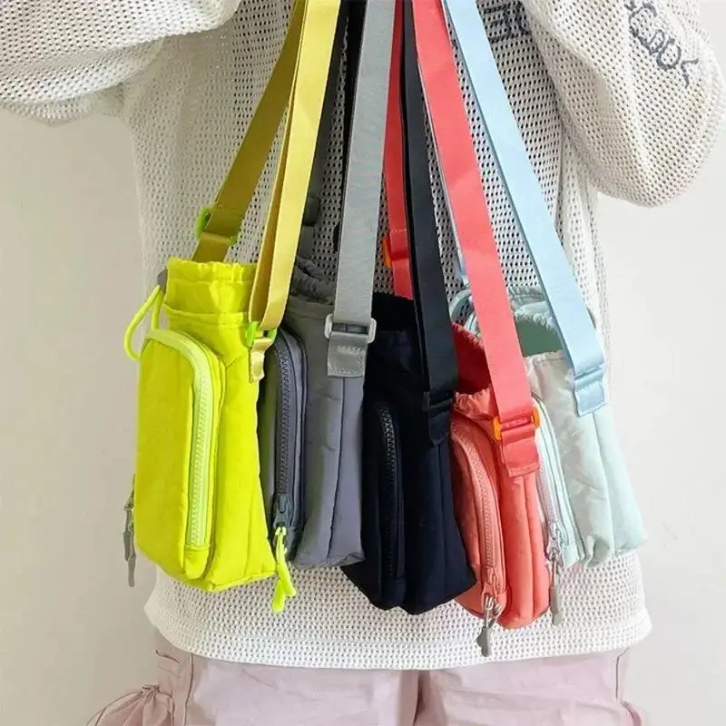 Polyester Water Bottle Carrier for Adults, Vibrant Sling Bag with Zipper Phone Pocket Fits 800ml Bottles, Comfortable for Running & Fitness Travel, Practical, Durable, Lime Green, Orange