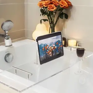 Transparent 31.5inch Acrylic Bathtub Tray Caddy - Bath Tub Table with Book & Wine Glass Holder, Bathroom Spa Accessories for Decorative Bathtubs