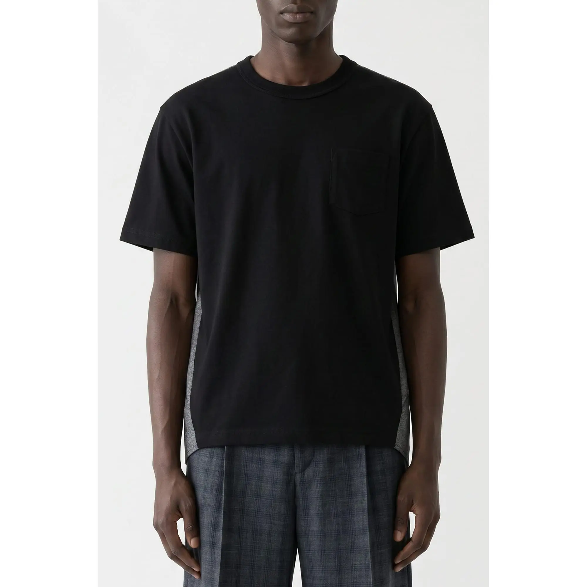 Sacai Light Weight Denim x Cotton Jersey T-Shirt in Black