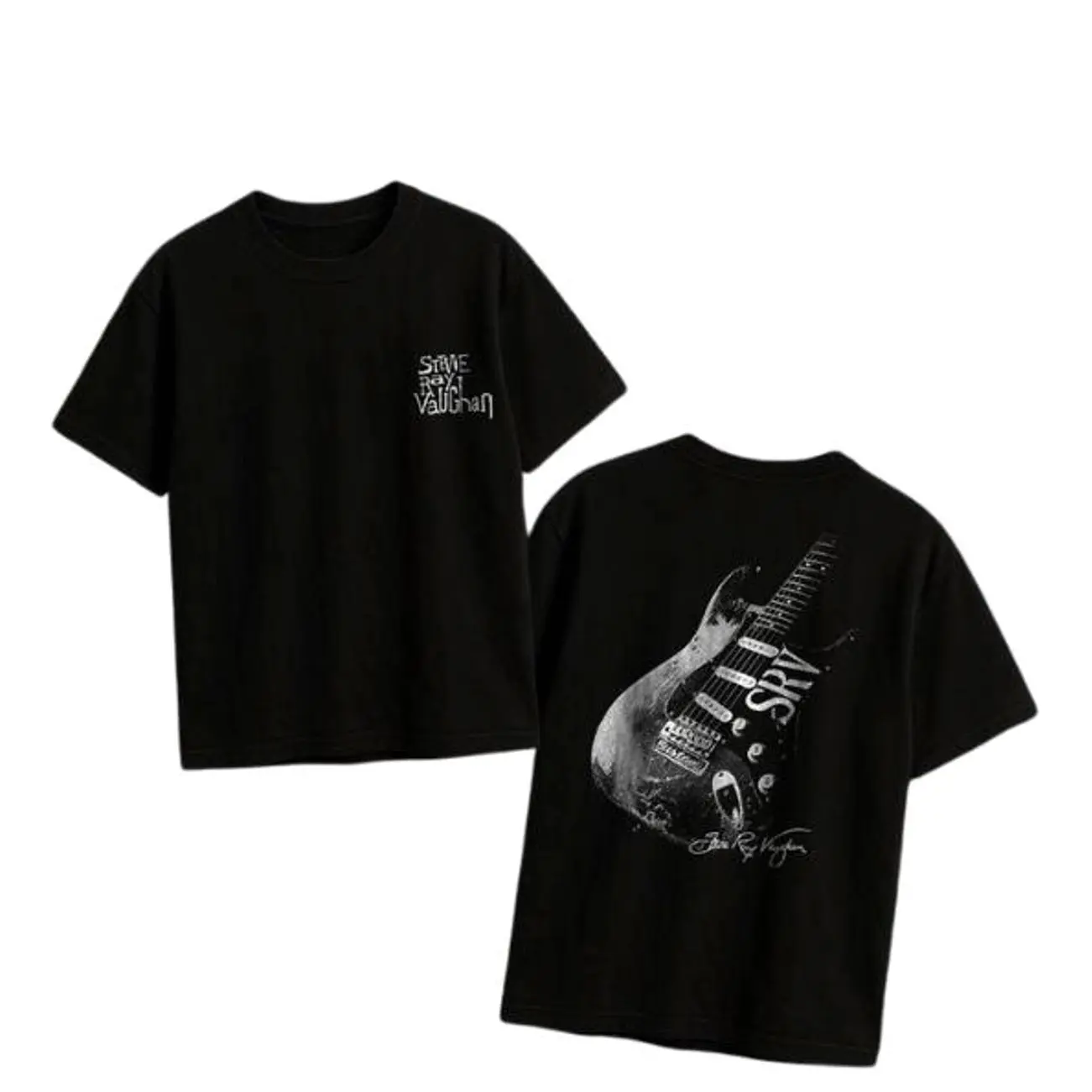 Stevie Ray Vaughan Signature Guitar Tee, SRV Double Trouble Vintage Blues Rock Heavy Cotton T-Shirt, Unisex Music Fan Top H