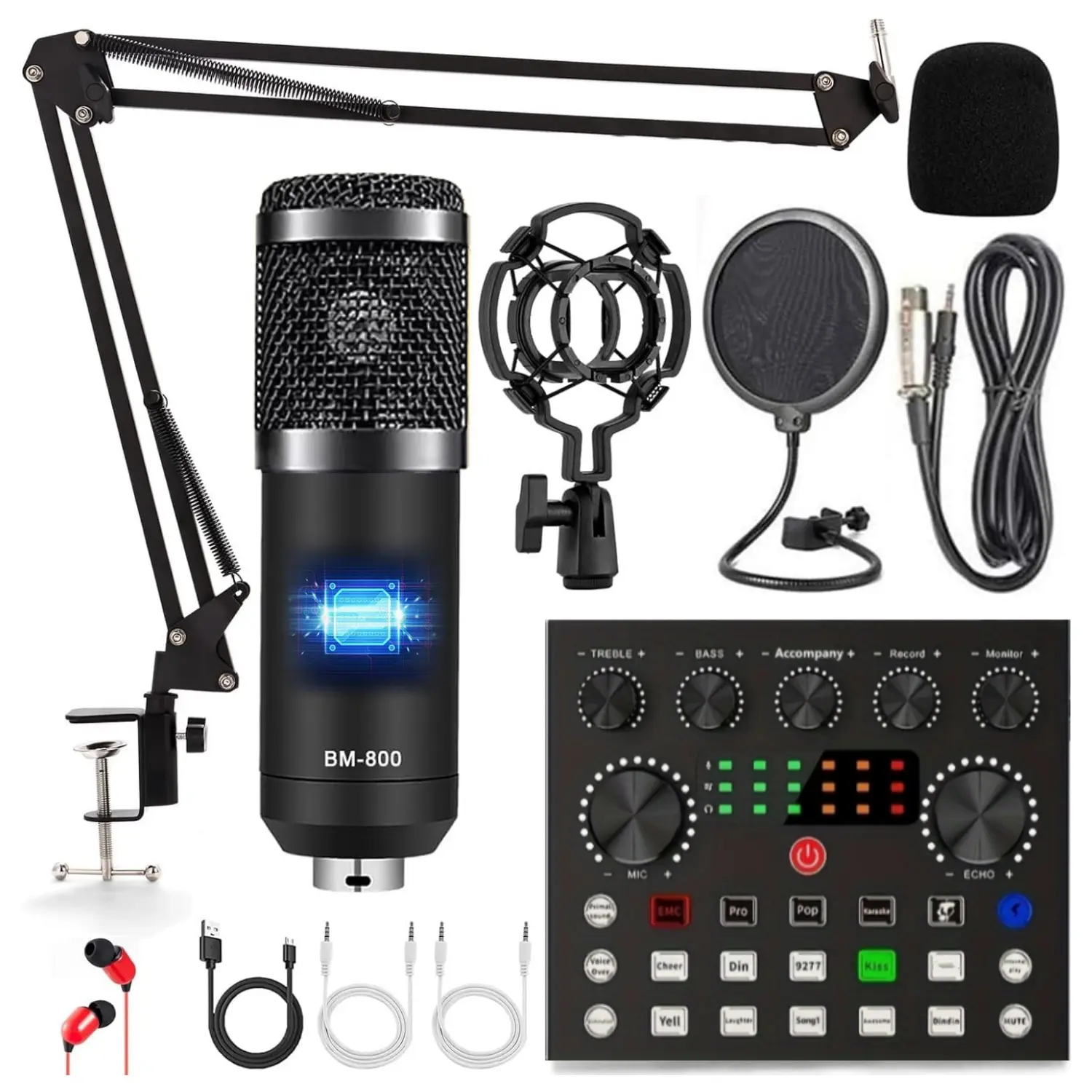 Podcast Equipment Bundle, BM800 Podcast Microphone Bundle with V8s Voice Changer