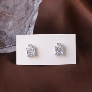 Silver - Toned Square Zircon Stud Earrings, Silver - Plated, Allergy - Free Posts, Chic Jewelry for Women, Ideal for Work & Party