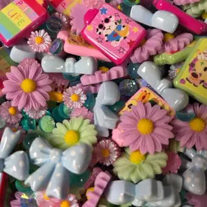 Banana bean mix that includes art boards, Bows, and flowers Flatback Charm DIY Mix Ultra Mini Midi Mega Sizes for Craft Projects