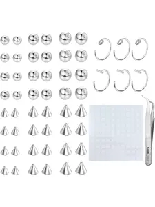 Fake Eyebrow Ring Fake Lip Labret Studs Replacement Balls Spike with 100Pcs Sticker Non-Piercing Nose Rings Hoop Nose Cuff Body Jewelry Skin 3MM 4MM 5MM(Silver)