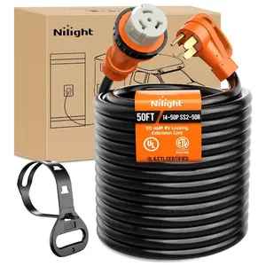 Nilight 50 Amp 50FT RV Locking Extension Cord 250V Heavy Duty 6/3+8/1 Gauge Pure Copper STW Wire ETL Listed 4 Prong 14-50P SS2-50R 50F/50M Cable Suit for RV Trailer Campers Caravan