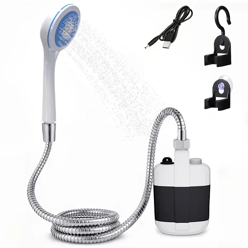 Portable Rechargeable Shower Pump with Hose - Outdoor Camping Shower for Hiking, Beach Vacations, Car Wash And Pet Cleaning - Compact Design with Ergonomic Handle, Portable Shower Pump, Hiking Gear, Modern Aesthetic, Durable Construction