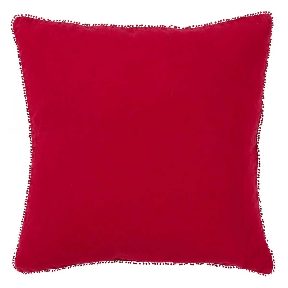 SARO 15063.R20S 20 in. Square Pompom Down Filled Pillow - Red