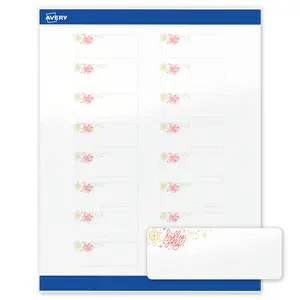 Avery Printable Rectangle Labels, 1" x 2-5/8", Glossy White, Pre-printed Holly Jolly Metallic Sparkles Design, Sure Feed Technology, Laser & Inkjet Compatible, 320 Total