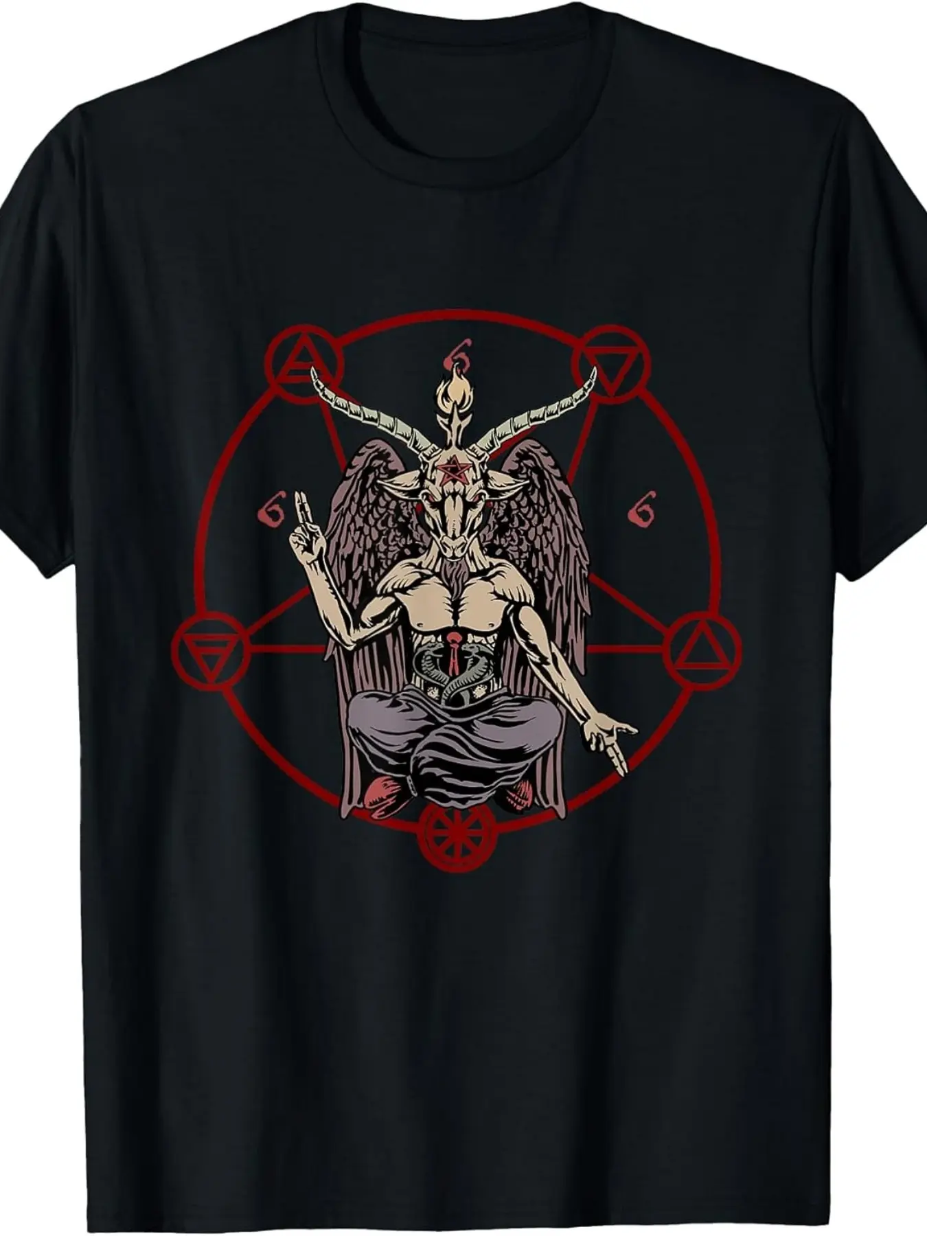 Occult Satanic Shirt _ Satan Baphomet Pentagram 66 unisex soft cotton short sleeve t shirt, vintage graphic casual tee for men women teens, perfect birthday holiday gift for camping travel gym daily street  wear