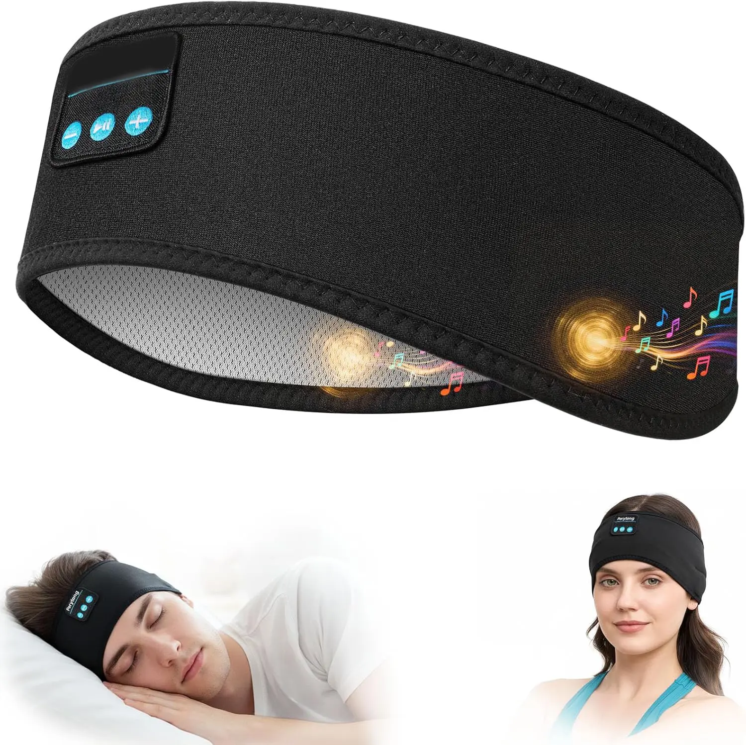 Wireless Bluetooth Sleep Headband Headphone for Mobile Phones - Electronic, Ultra-Thin, HD Stereo Audio Speakers, Rechargeable - for Sleeping, Air Travel - DeepBlack