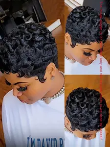 Curly Wave Human Hair Textured Wig for Women Pixie Cut Wig Full Machine Made Wig 150% Density 6Inch Halloween Wig