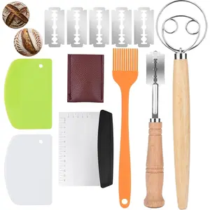 Danish Dough Whisk Set – Bread Lame, Bench Scraper & Pastry Brush – Stainless Steel Sourdough Baking Tools for Bread Making Baking Utensils