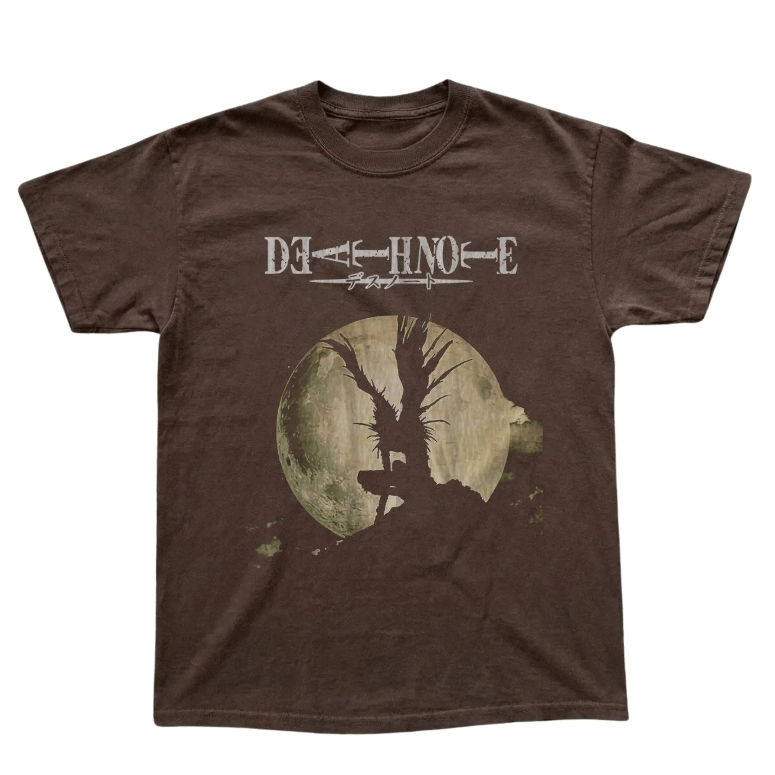 Full Moon Silhouette Ryuk Vintage Tee, Anime Death Note T-Shirt, Goods Graphic Tee, Aesthetic Shirt, Gothic Grunge Y2k Emo Scene Amity Affliction Style Clothes, Unisex Trendy Otaku Gift Shirt Top Menswear Womenswear Streetwear