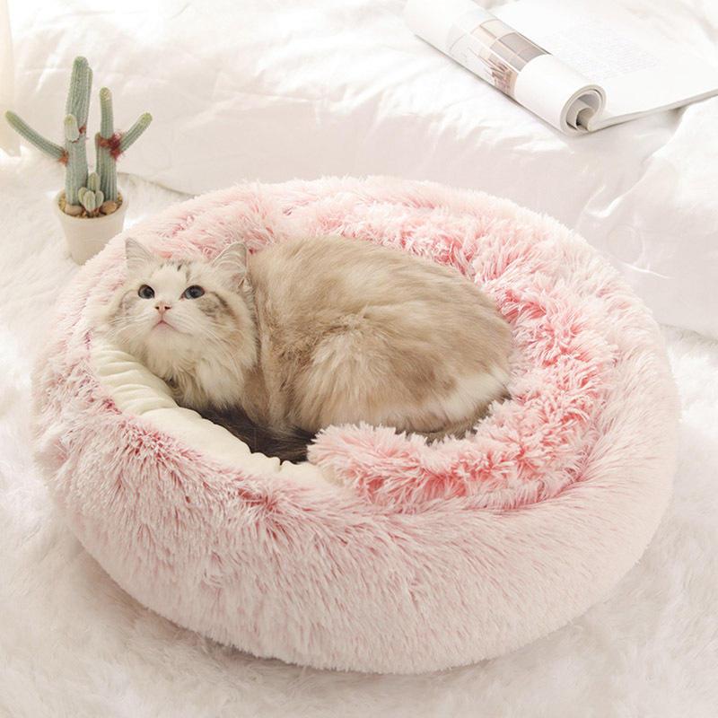 Half-Enclosed Cat Bed with Cover, Soft Pet Dog Bed, Autumn Winter Warm Short Plush Pet Bed for Dogs and Cats, PP Cotton Fabric, Bed Built Kennel