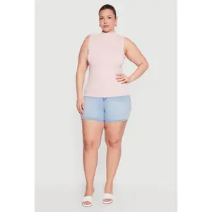 Plus Size Compression Rib Mock Neck Tank Top
