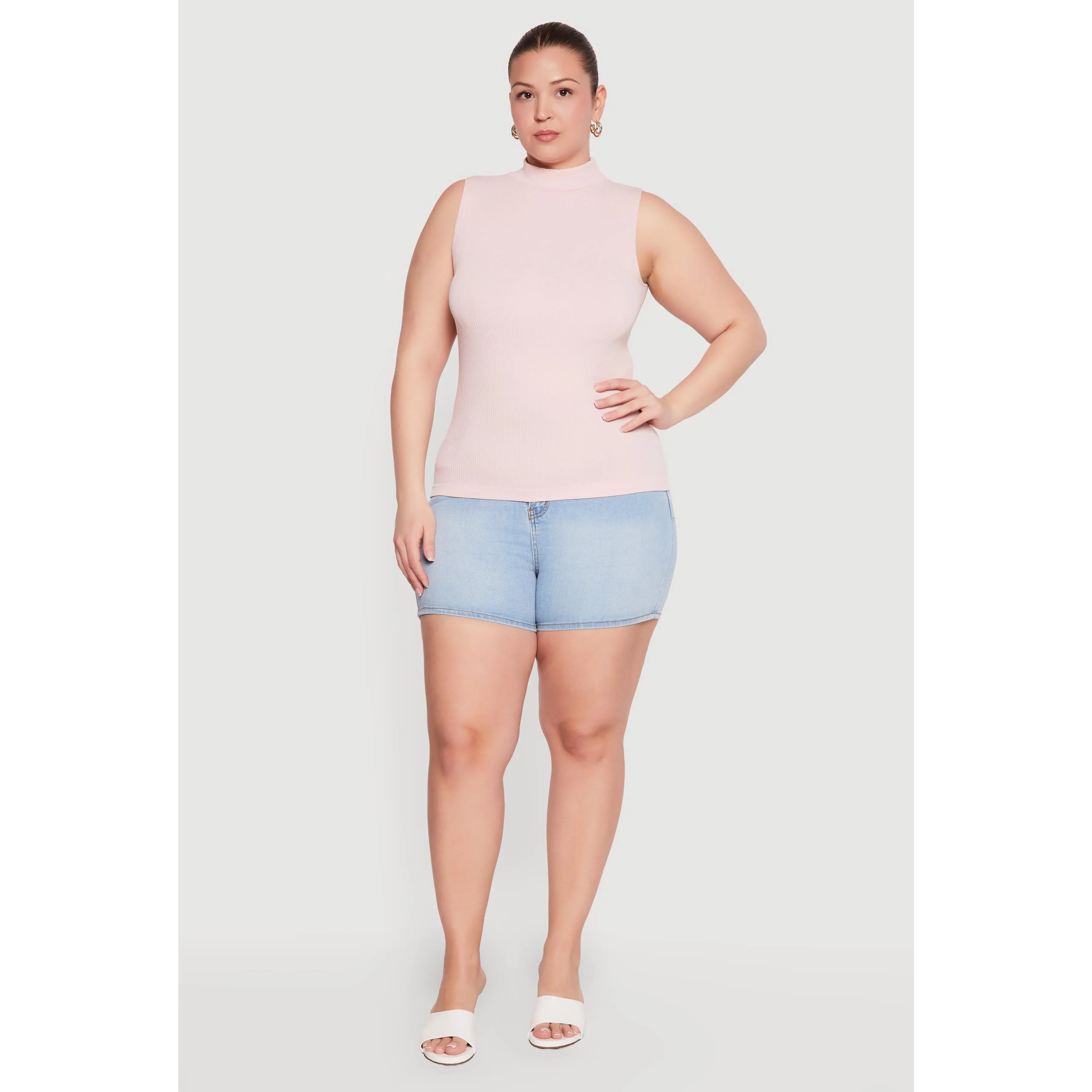 Plus Size Compression Rib Mock Neck Tank Top