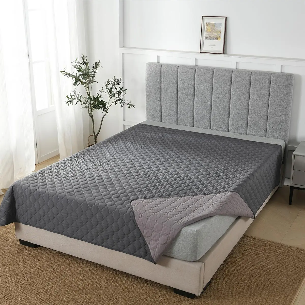 Double Size Waterproof Bed Cover, Soft Comfortable Furniture Protector, Polyester Bedding, Bedding Supplies for Home Bedroom Hotel Dormitory, Durable Bedding Accessories