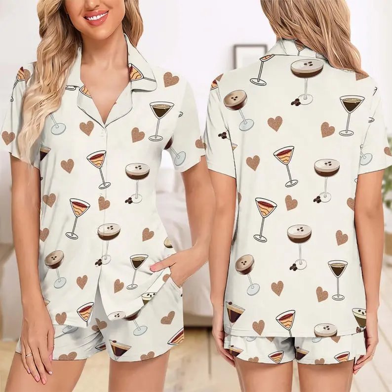 Trending Espresso Martini Short Pajamas Set, Espresso Martini Short Pajamas, Espresso Martini Pajamas Gift, Espresso Martini Pajamas Gifts Fabric