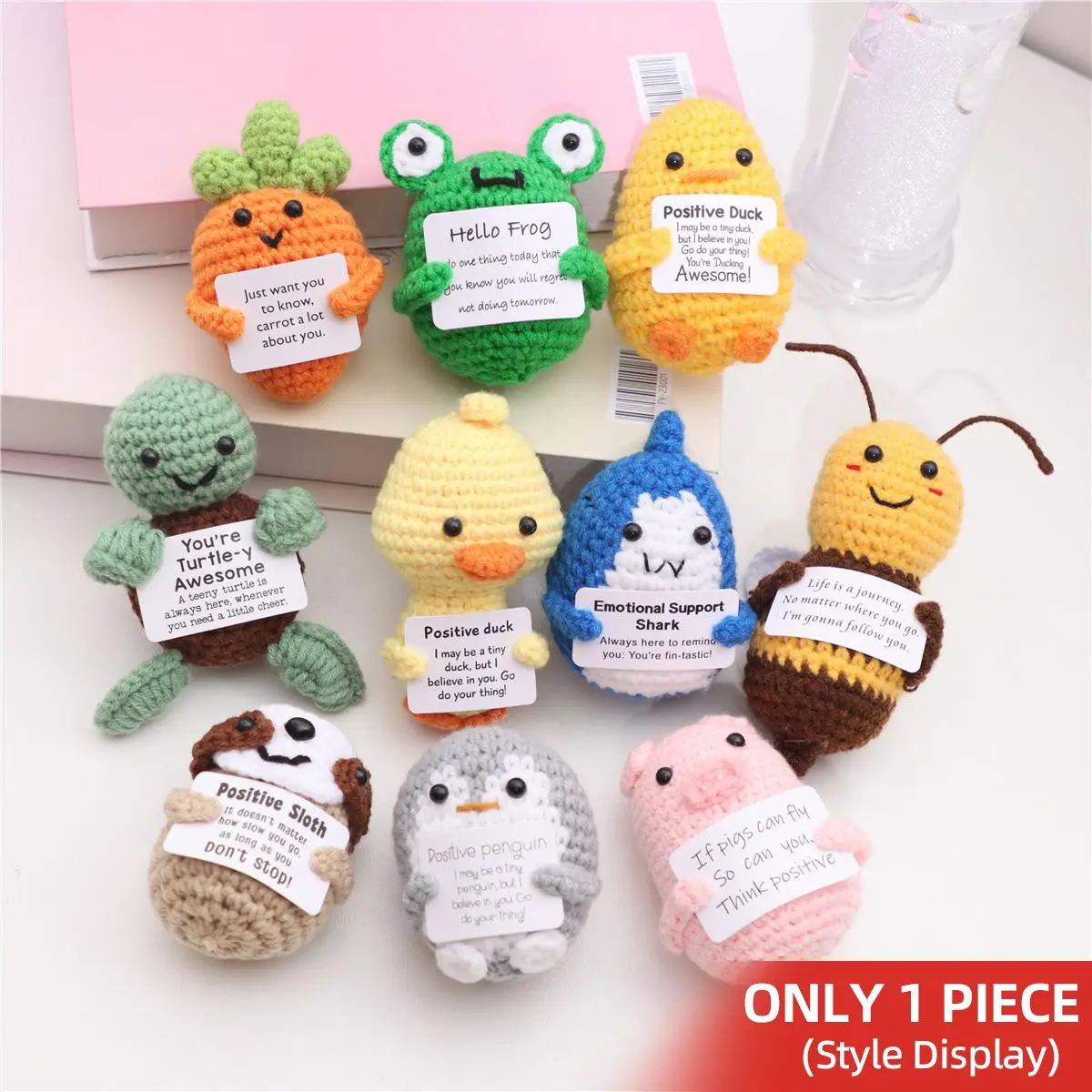 Cute Crochet Turtle Pig Frog Bee Shark Sloth Penguin Ornament, Stuffed Animal Gifts, Amigurumi Gift, Mini Fun Positive Energy Gift, Home Office Desk Decor, Unique Handmade Style
