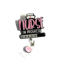 NURSE IN PROGRESS Badge Reel,  Retractable Swivel Alligator Clip, Nurse Gift, 2”